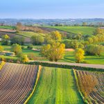 Poland, spring landscape with agricultural fields